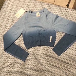 Adapt Ombre Seamless Crop Top Powder Blue Marl/Luna Blue Small